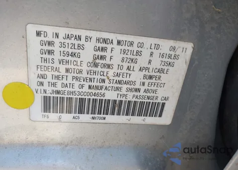 2012 Honda Fit Sport from USA, damaged, VIN JHMGE8H53CC004656